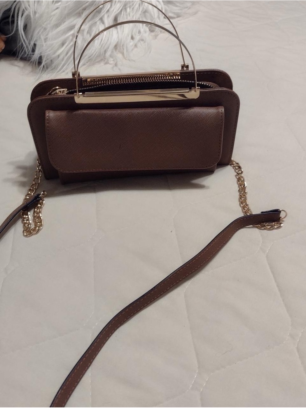 Elegant Brown Crossbody Bag with Gold Accents